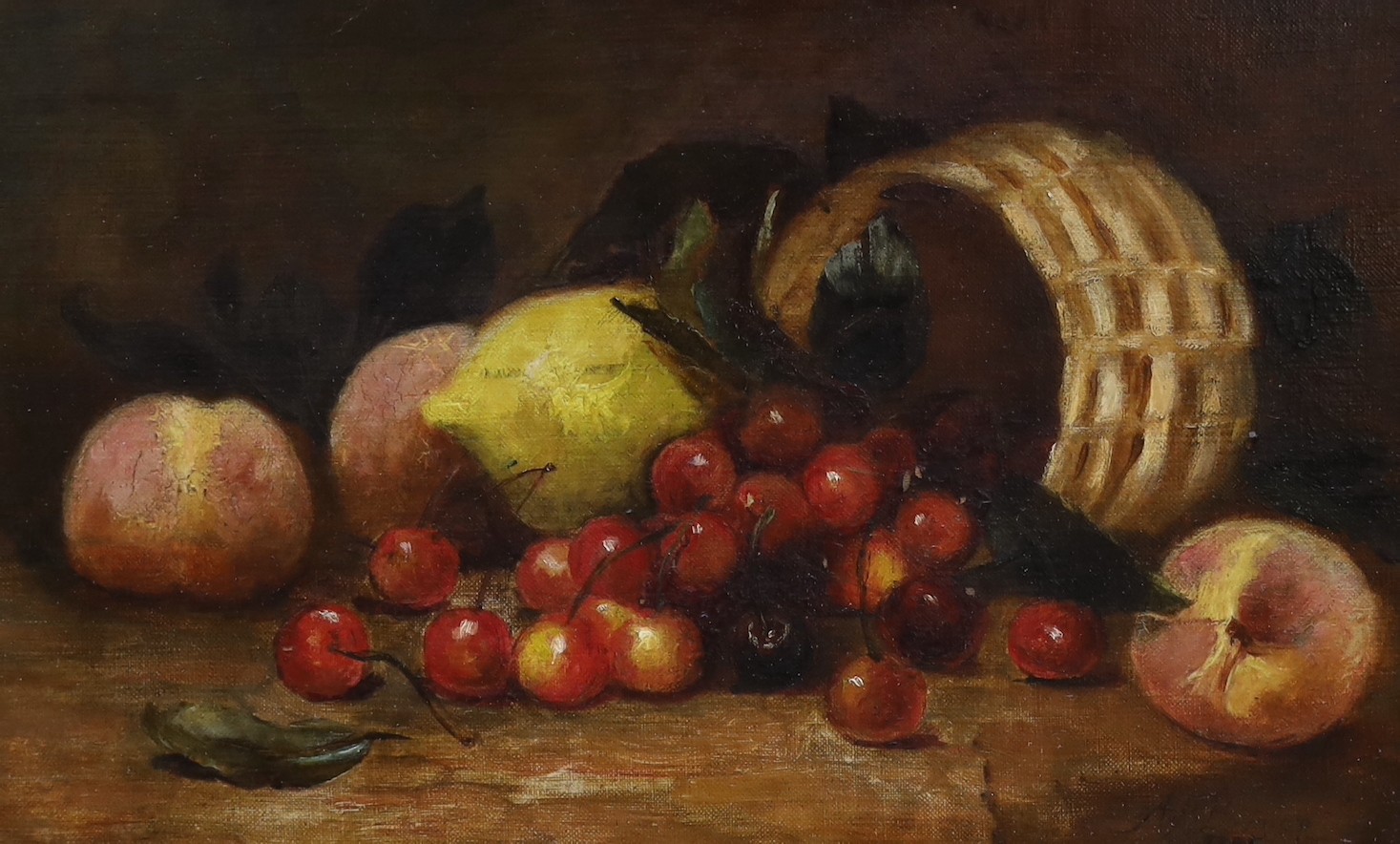 A.F. Burnop (19th C.), oil on canvas, Still life of cherries and other fruit, signed and dated 1895, 24 x 39cm